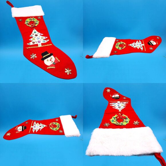 Vintage 1960s Felt Stockings Angel Snowman Wreath Faux Fur Sequins Beads Set - Picture 9 of 10